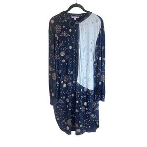 Hale Bob Womens Celestial Origami Print Navy Blue Rayon Knit Shirt Dress Large